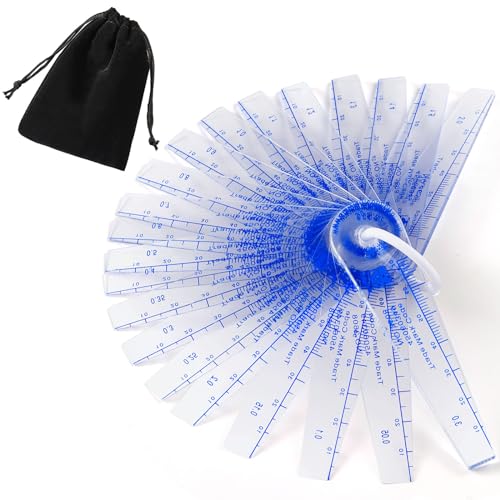 Trandraft 1 Set Plastic Feeler Gauge 0.05mm to 3mm Metric Gap 21 in 1 Measurement Tool 21 Leaf with Black Velvet Storage Bag for Automobiles, Electronics Industry Measuring Gap