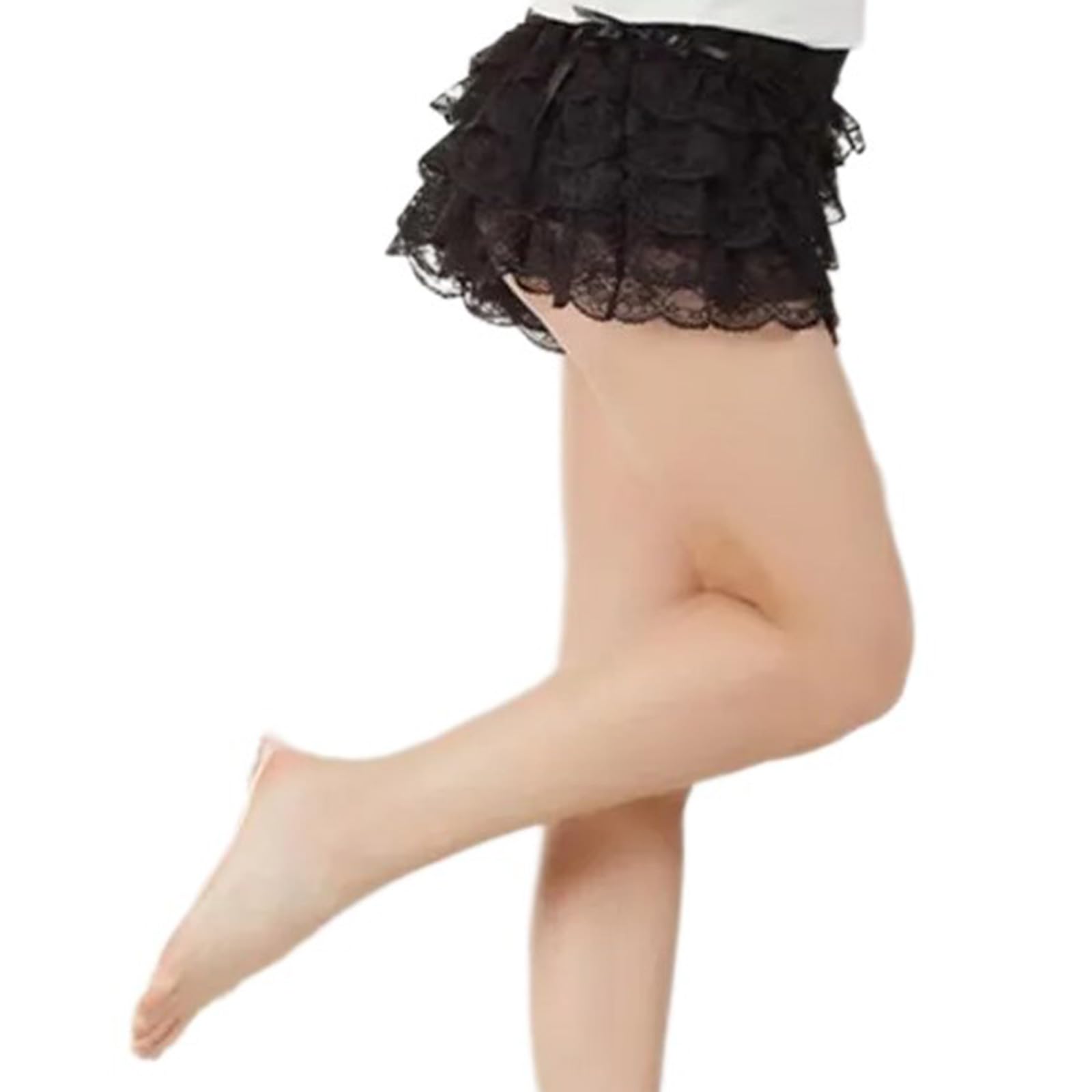 Zuousxbs Women's Black Tiered Ruffled Lace Bloomers Shorts Vintage Sweet Drawstrings Bowknot Pant Frilly Pettipants Knickers