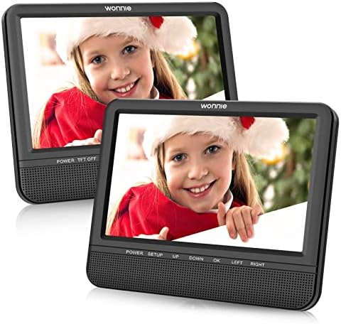 WONNIE 7.5'' Dual Car DVD Player, Portable DVD Player for Car Plays Same Movie, with 5 Hours Rechargeable Battery, Support USB/SD/Sync TV, Regions Free, Last Memory, AV Out & in (1 Player+1 Monitor)