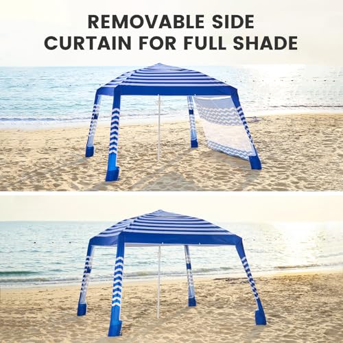 Zeraty Beach Cabana 8'×8', Portable Beach Canopy with Side Wall, UPF 50+ Silver-Coated Beach Tent Sun Shelter Easy Pop Up, Wind Resistant Adjustable Height Beach Umbrella Tent for Family, Navy Blue — view 5