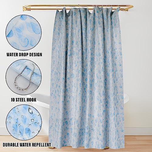 Image of Kuber Industries Shower Curtain | Water Drop Design Peva Curtain for Bathroom | Shower Curtain for Bathroom | Bathroom Shower Curtain with Hooks | 6 Feet | Blue