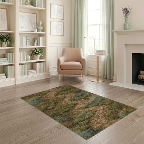 ODIKA 4'x6' Washable Cottage Stone Area Rug, Brown Flatwoven Floor Mat for Home Office, Gaming Room, Under Desk, Non-Slip Chair-Friendly Carpet | Ref:2025263