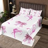 Loussiesd Juego de colcha de ballet doble con lazo para niños, niñas, adolescentes, ejercicios en el suelo, juego de colcha para decoración de habitación, color blanco rosado