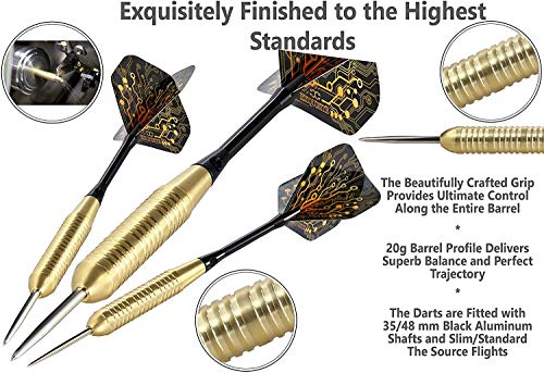 CC-Exquisite Premium Steel Tip Darts Set - Professional Darts, Brass Barrels, Metal Tip Darts, Extra Flights, (12) Aluminum Shafts 35/48, O-Rings, Dart Tool, Dart Sharpener, Darts Case. - Thumbnail 4