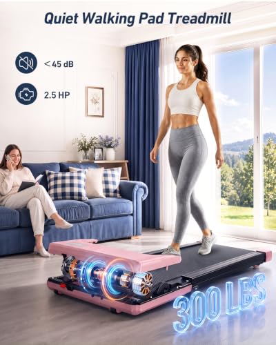 Image of DeerRun Under Desk Walking Pad Treadmill for Home Office & Small Spaces, 6% Manual Incline, 0.6-3.8 MPH Walking Speed, 2.5 HP, 300 lb Capacity, App & Remote Control