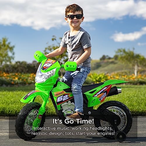 Image of Best Choice Products Kids 6V Ride On Motorcycle w /Treaded Tires, Working Headlights, 2mph Top Speed, Training Wheels, Realistic Sounds, Music, Battery Charger - Green