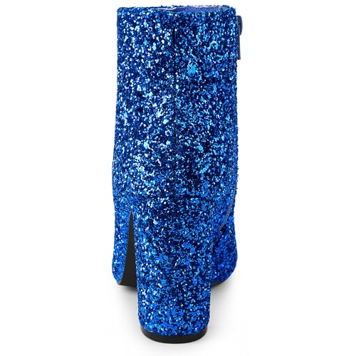 Allegra K Women's Glitter Pointed Toe Chunky Heel Ankle Boots3