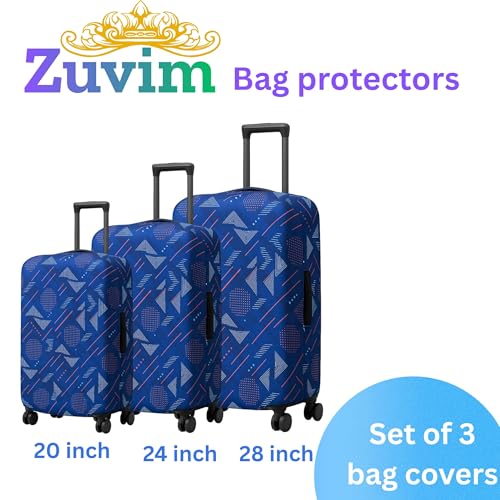 Image of Luggage Cover Trolley Covers for Suitcase Washable Dust Proof Anti-Scratch Protector Polyester Printed Stretchable Fabric Fits Fiber /Plastic Trolley Bags Only Blue 20+24+28 Inch