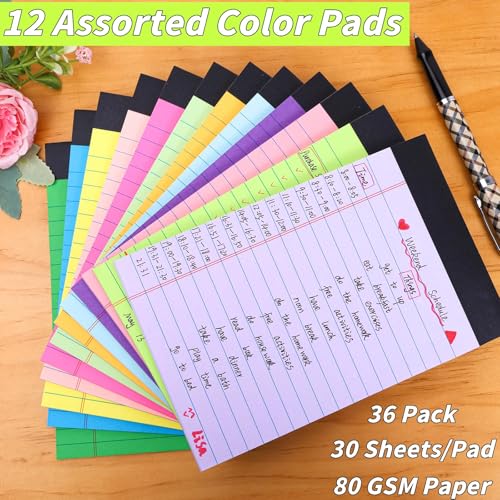 Image of Oleitodh 36 Pack 8.5 x 11 Legal Pads Colored Note Pads Wide Ruled Lined Paper 8 1 /2 x 11 with Micro-Perforated Writing Notebook 30 Sheets per Pad, Notepad for School, Office & Home Supplies
