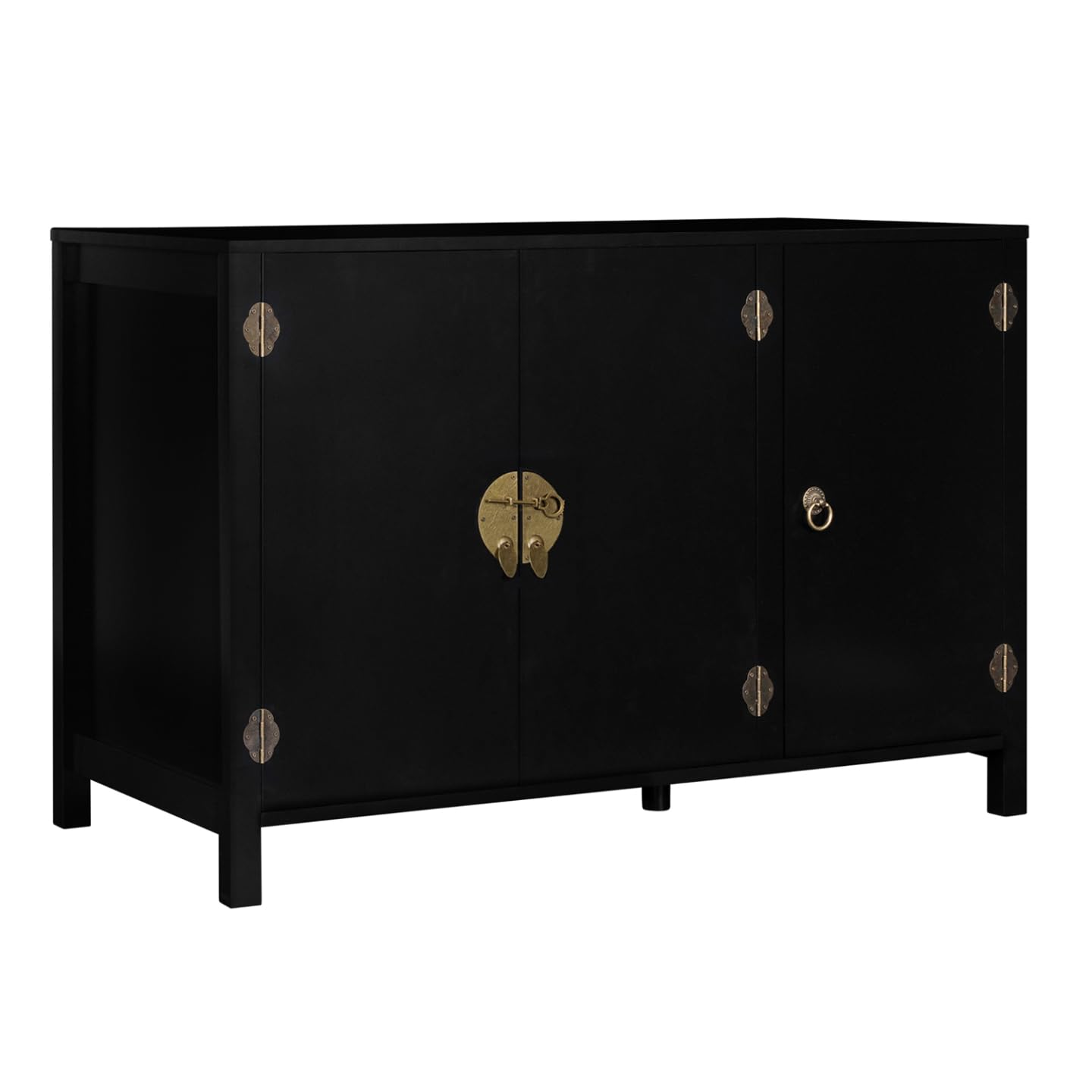 IDMarket Yang - Aparador bajo (110 cm, 3 puertas, madera, color negro