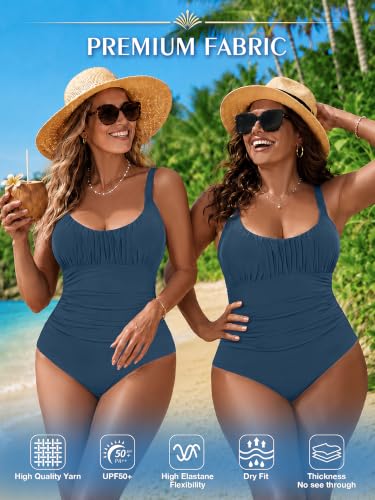 Image of One Piece Swimsuit for Women Tummy Control Bathing Suits Ruched Swimwear