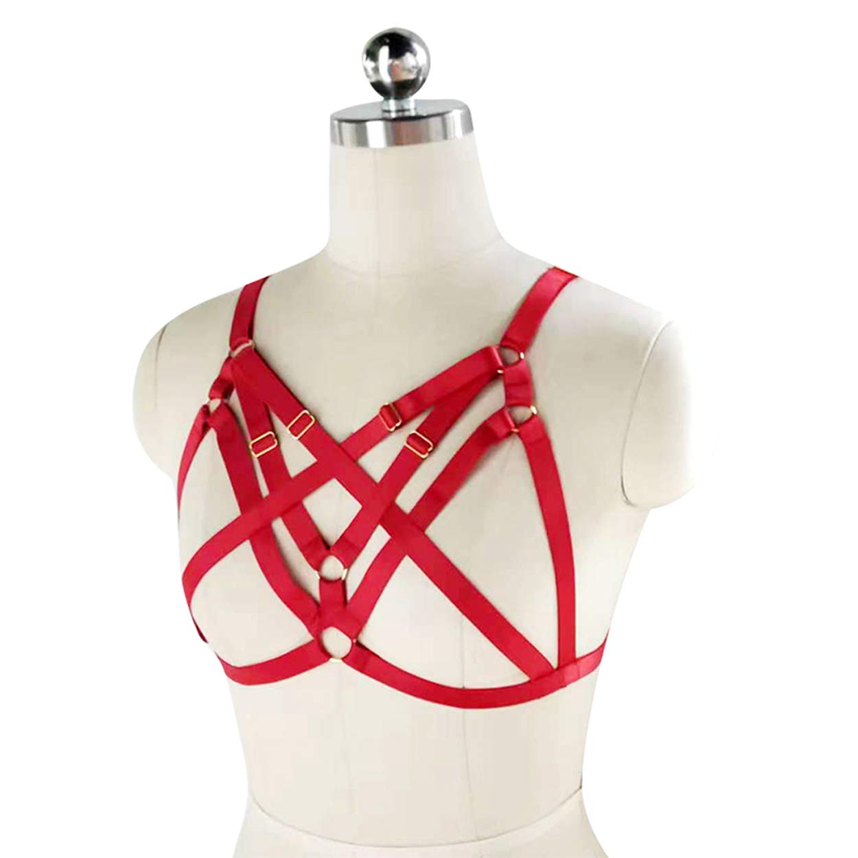 LIVE4COOL Women Harness Elastic Cupless Cage Bra Sexy Lingerie for Women Adjustable Hollow Out Crop Top Exotic Strap Bra: Red