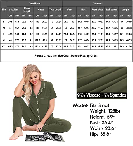Image of SWOMOG Women Pajama Sets Two-Piece Nightwear Short Sleeve Sleepwear Button Down Pj Lounge Sets with Long Pants