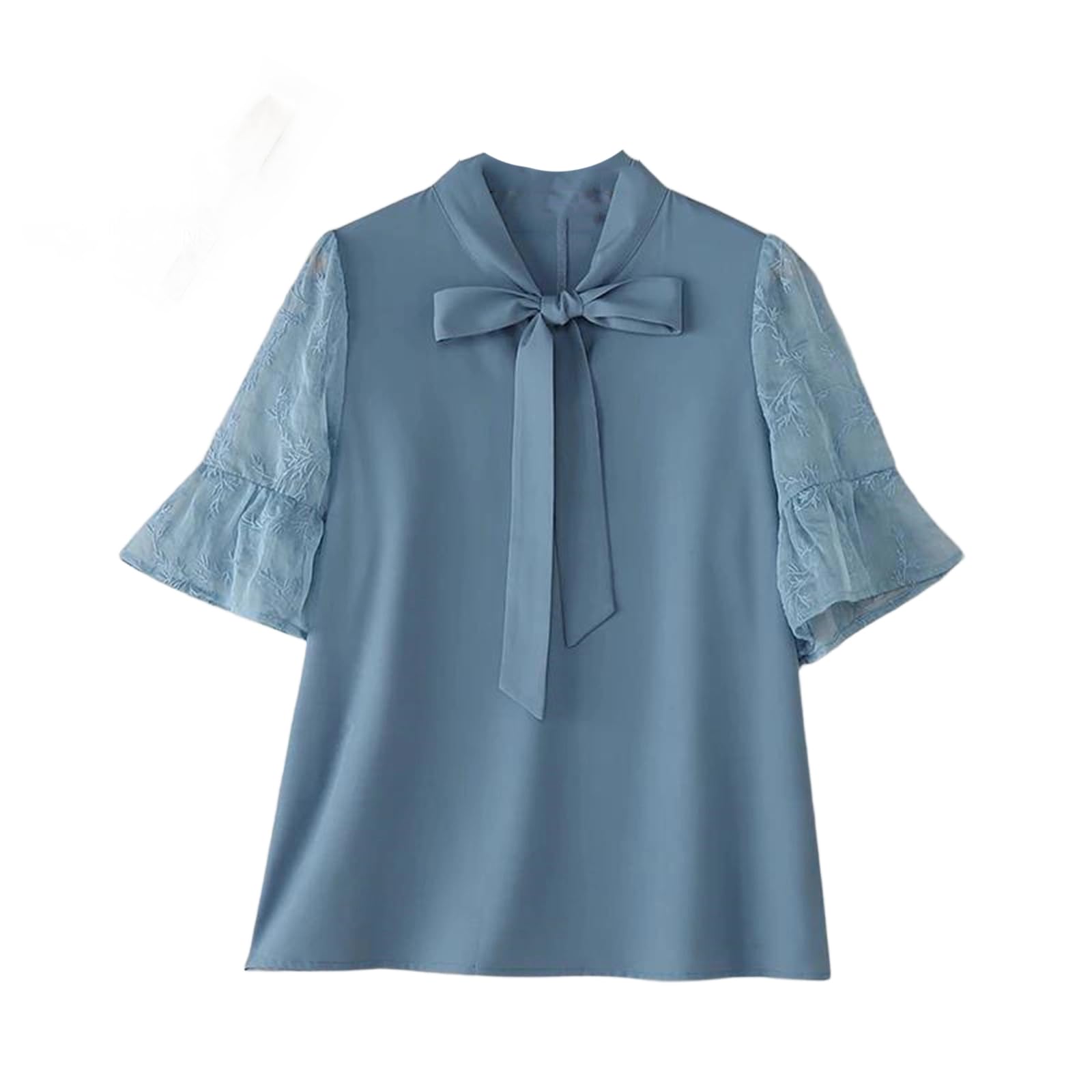 Camicette estive da donna in pizzo patchwork da ufficio eleganti con colletto a fiocco camicia a maniche svasate tinta unita cave top tunica