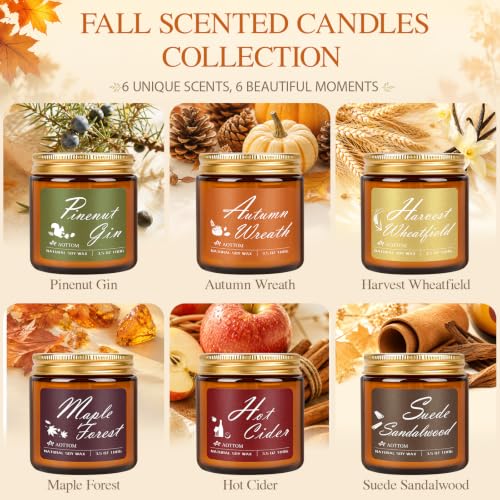 Fall Scented Candles, 6 Pack Fall Candles for Home Scented Natural Soy Wax - Image 3