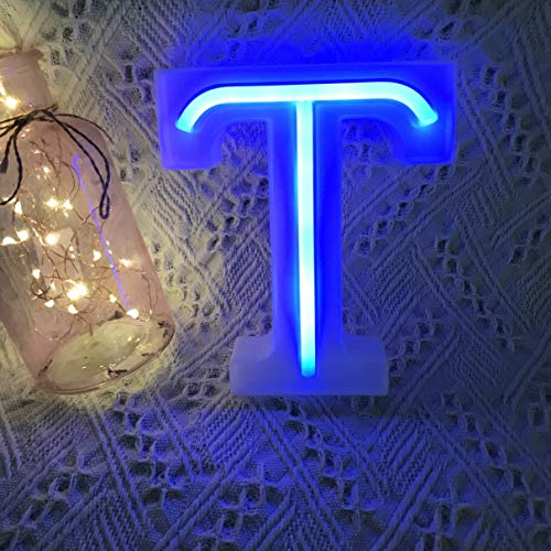 QiaoFei Letras de Luces de marquesina, letreros de neón, decoración de Pared Azul/decoración de Mesa para el hogar, Bar, Navidad, Fiesta de cumpleaños, día de San Valentín, Letras Azules
