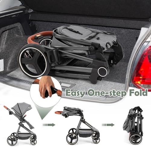 Image of INFANS 2 in 1 Baby Stroller, Newborn Convertible Stroller Bassinet for Infant, Foldable High Landscape Shock Absorption with Reversible Seat, Aluminum Structure for Toddler Pushchair 0-36 Month