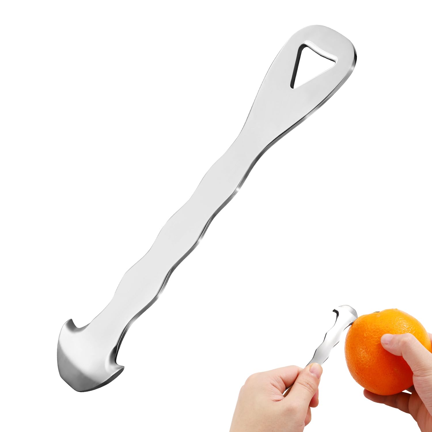 Orange Peeler, Safe Stainless Steel Citrus Lemon Fruit Peeler Metal Grapefruit Cutter with Hanging Hole Easy to Peel Fruit Carving Knife Tools for Home Kitchen Gadget (Silver)