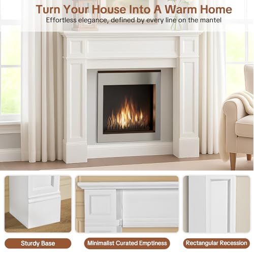 Image of HOMEDIARY Fireplace Mantel Surround, Modern White Fireplace Mantel Frames with Legs for Living Room, Premium MDF with Solid Wood, Decorative Fireplace Surround for Holidays, Anti-Tipping & Waterproof