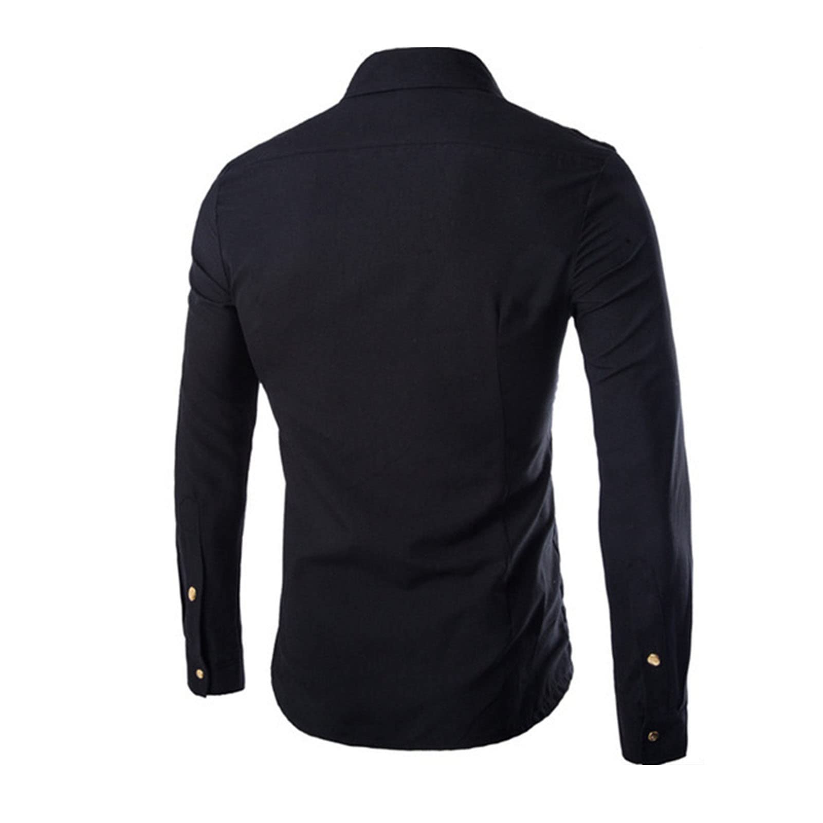 Maiyifu-GJ Men's Casual Business Dress Shirt Regular Fit Button Down Shirts Solid Slim Fit Long Sleeve Western Shirts (Black,X-Large)