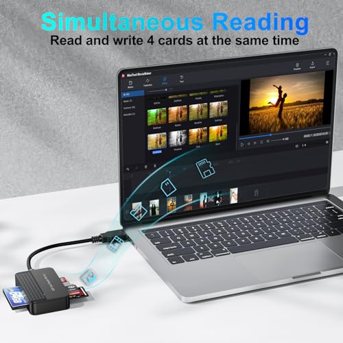 Compact Flash Card Reader, Multi Memory Card 4-in-1 Simultaneous Reading 5Gbps Data Transfer, SD/Micro SD TF/MS/CF External Adapter for Computer PC Camera Laptop - Thumbnail 4