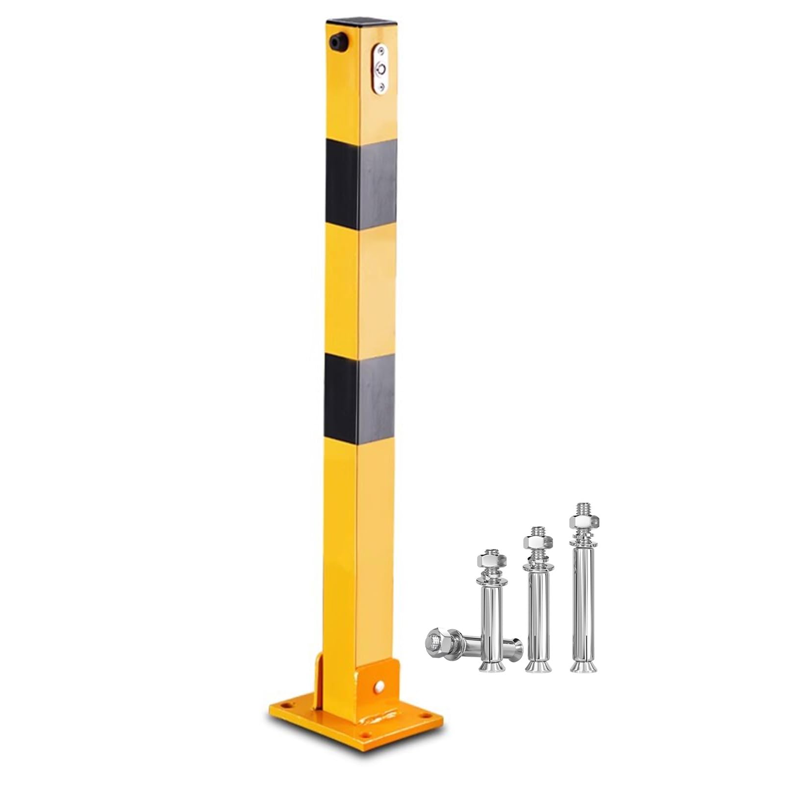 MOKLYF Safety Bollard Post, Bollards Steel 27.55 Inch, Night Reflective Design, Foldable with Lock Parking Barrier Traffic Bollards for Driveway (Yellow 70cm/27.55")