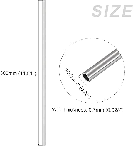 Miniatura 2 de METALLIXITY Tubo de acero inoxidable 304 (0.250 in de diámetro x 0.028 in de pared T x 11.811 in de largo), tubo recto - para muebles del hogar,