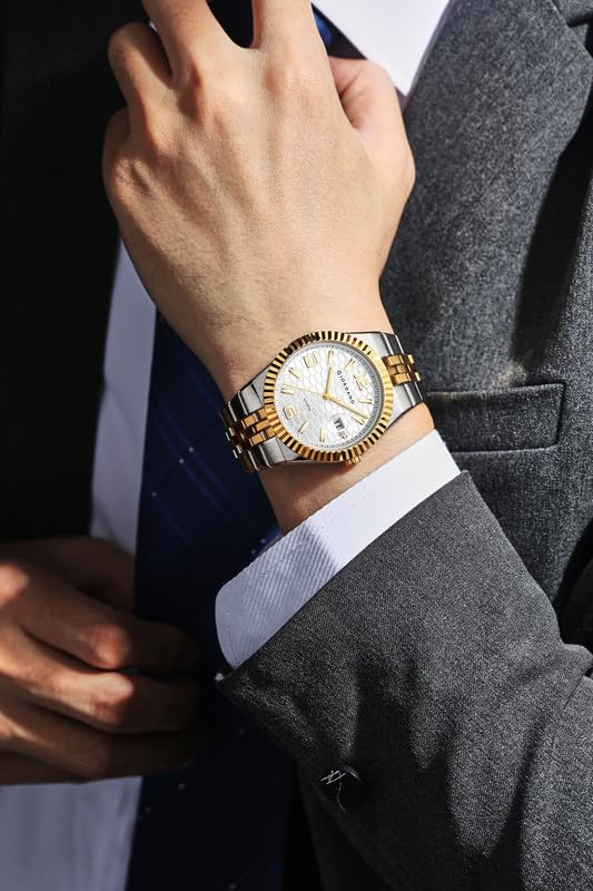 Image of Giordano Analog Watch for Men with Honeycomb Dial, Fluted Bezel, Date Window & Luminous Hour Markers and Stainless Steel Strap - GZ-50172