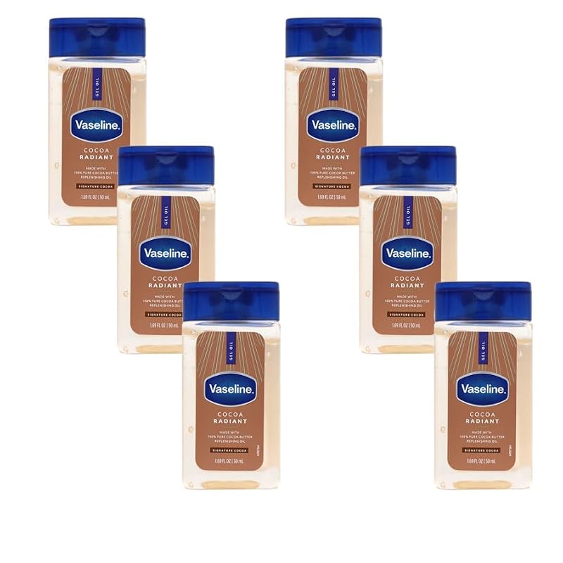 Vaseline Cocoa Radiant Gel de Óleo Corporal com Manteiga de Cacau, 50 mL, Pacote com 6