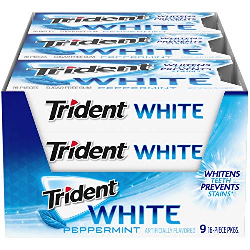 Trident White Peppermint Sugar Free Gum, 9 Packs of 16 Pieces
