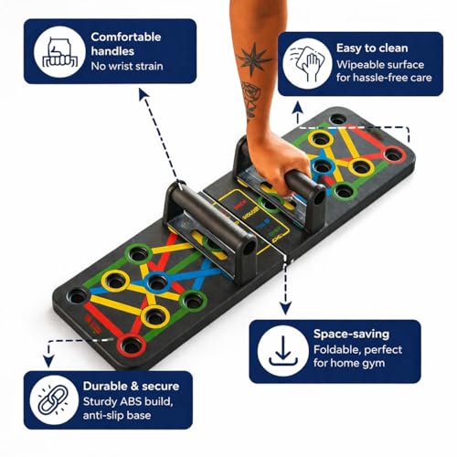 Image of Mayor 15 in 1 Push Up Board for Men & Women, Portable Foldable Push Up Bar with Non-Slip Handles for Chest, Shoulder & Home Gym Strength Training Workout (Multicolor)