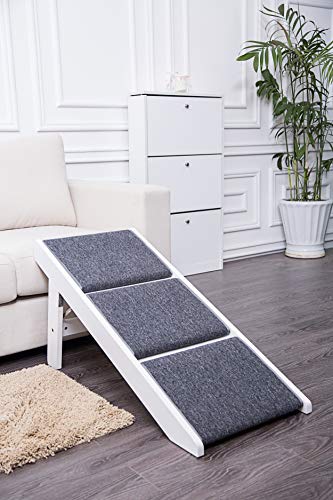 PAWLAND 2-in-1 Portable Folding Pet Stairs for Dogs, Cats, high beds, Wood Pet Safety Beside Dog Ramp,Dog Steps, Easy Climb Pet Step Stool (White)