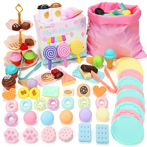 Tagitary Pretend Play Food Toys Set, Ice Cream Toys Dessert Toys Play Kitchen Accessories Including Cupcakes, Cookies, Candy Bars And Toy Donuts Birthday Gifts Set Toy For Kids Toddlers #TOP7