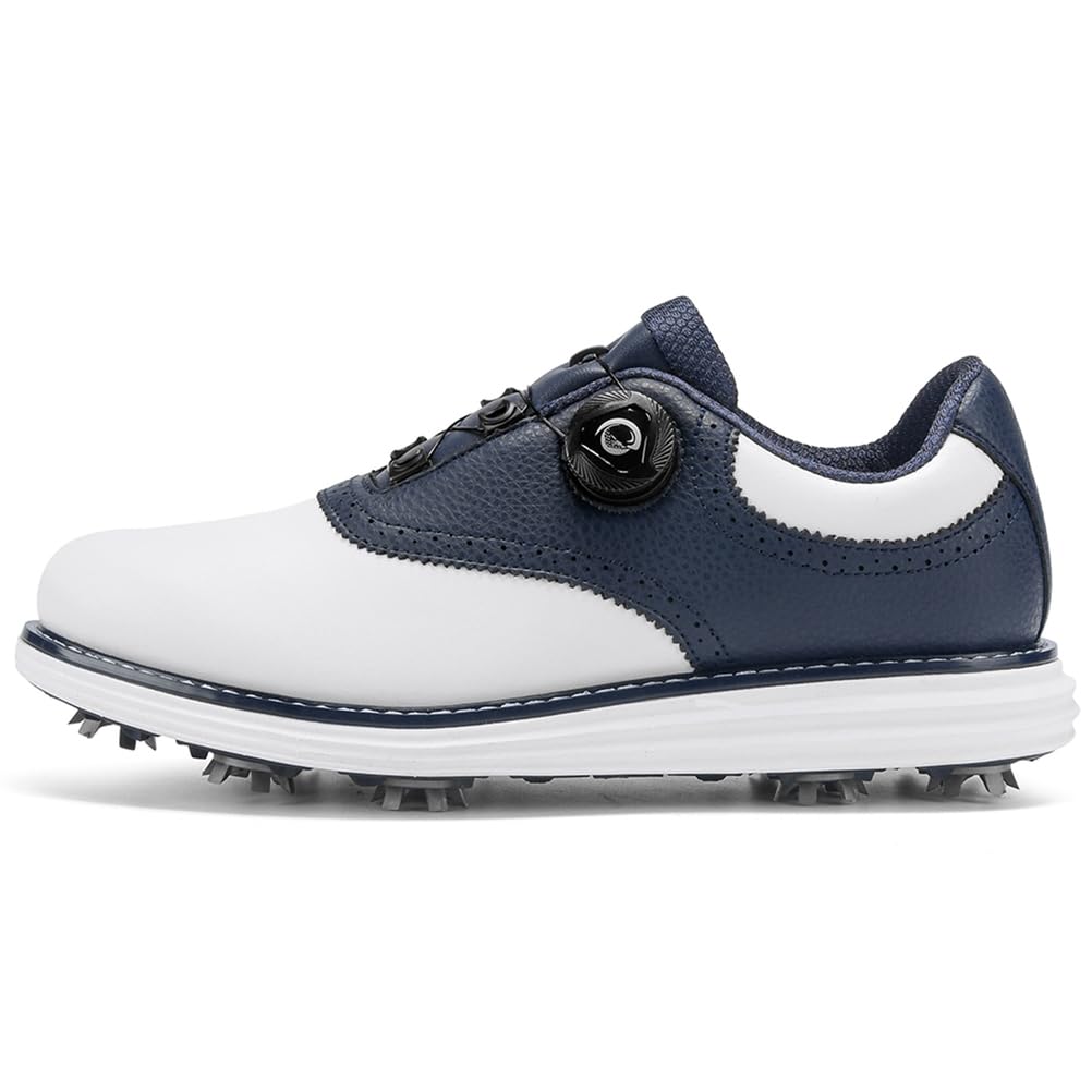 SDEQA Chaussures de Golf en Cuir pour Hommes avec 9 Crampons, Baskets d'extérieur imperméables, Grande Taille