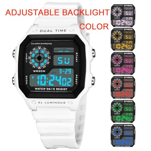 Image of PASOY Men's Digital Multi-Function Watches Dual Time Alarm Stopwatch Countdown Backlight Waterproof Watch
