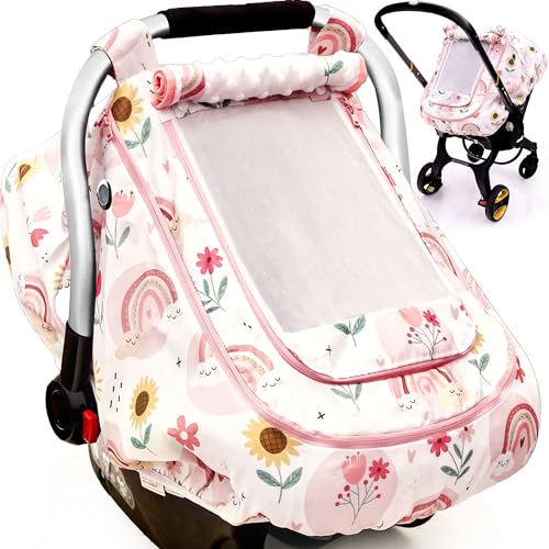 Image of Waterproof Baby Car Seat Cover，YVMVDV Patented Cold Weather Carseat Cover for Babies,Infant Car Seat Cover Canopy for Boy Girls, Keeps Babies Warm and Cozy (Rainbow)