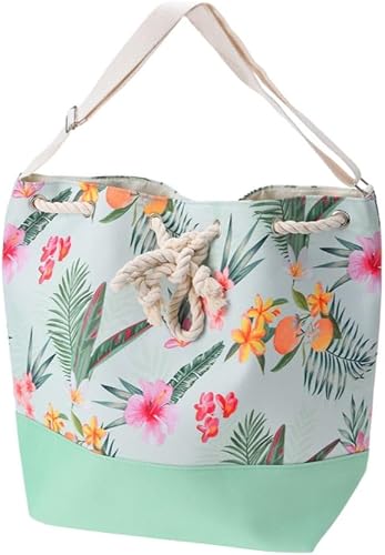 Beach Tote Bag – Tropical Design – Spacious & Stylish – Magnetic Closure – Cotton Handles – Ideal for Beach, Travel & Shopping (Green)