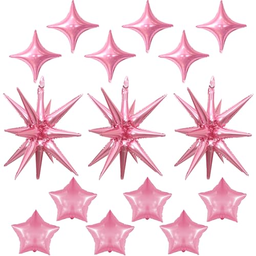 Froova Pink Star Balloons, Different Sizes Spike Cone Foil Balloons