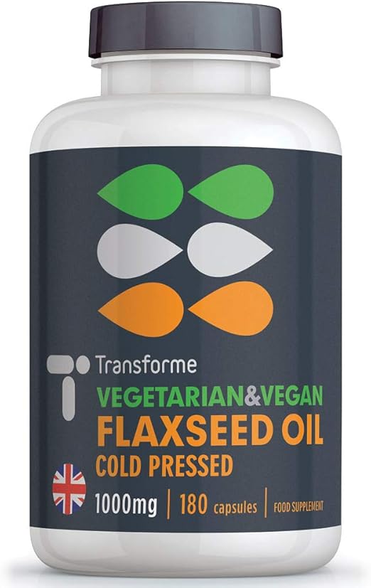 Transforme Flaxseed Oil Capsules 1000mg Vegan, Cold Pressed Omega 3 6 9