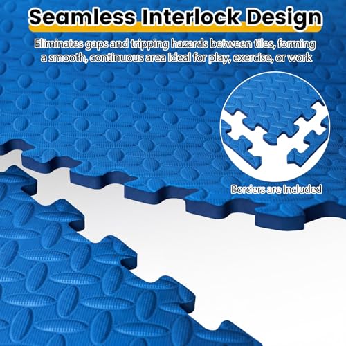 Tangkula 48 Baldosas de Piso de Ejercicio con Borde, Alfombrillas Protectores Antideslizantes de Espuma EVA, Alfombrilla de Piso de Rompecabezas Elástica de 1/2" para Gimnasio en Casa, Sala de Fitness (Azul) miniatura 6