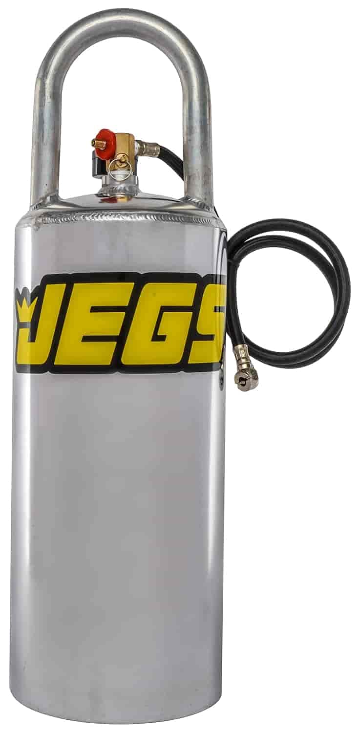 JEGS Portable Aluminum Air Tank | 3 Gallon Capacity | Vertical Design | Overall Height 24” | Maximum 125 PSI | Includes Gauge, 36” Hose, and Pressure Relief Valve