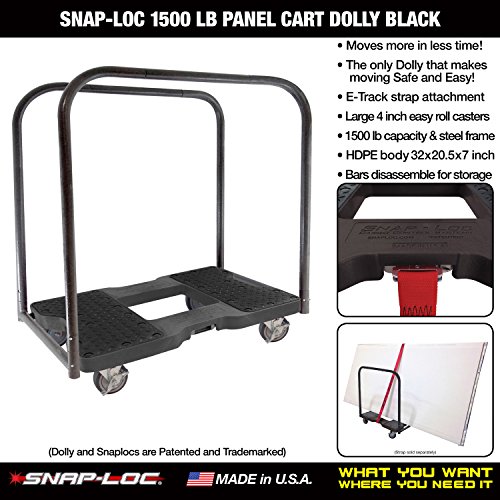 Snap-Loc 1500 Lb Panel Cart Dolly Black With Steel Frame, 4 Inch Casters, Panel Bars And Optional E-Strap Attachment #TOP1