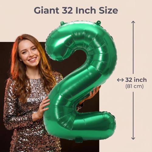 Image of YPSelected 32 Inch Large Foil Helium Number Balloon Birthday Wedding Party 0-9 (Green, 2)