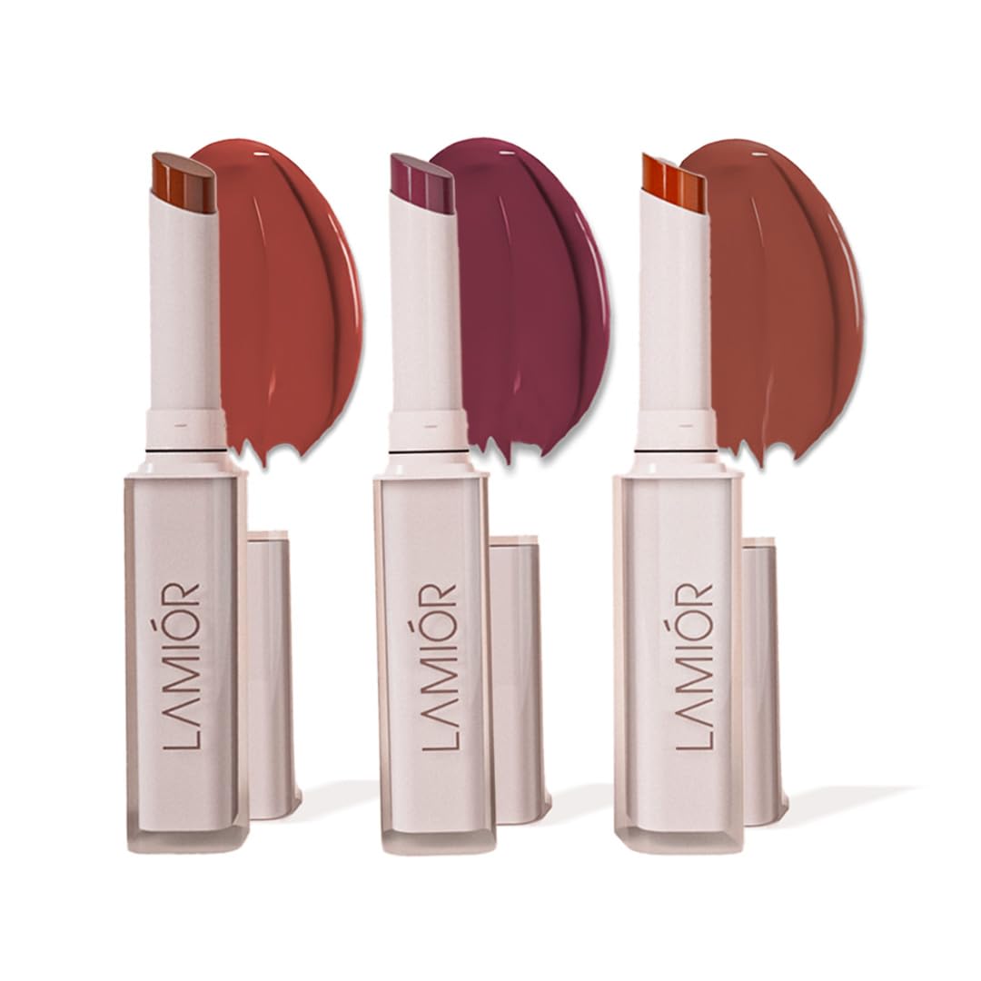 Lamior Lip Drip Gloss Stick | Ultra Glossy Mirror Shine, Non-Sticky, Featherlight | Hydrating, Long-Lasting Colour | with Hyaluronic Acid, Peptides & Kakadu Plum | Vegan & Clean Beauty - Calming Breeze - Combo of 3