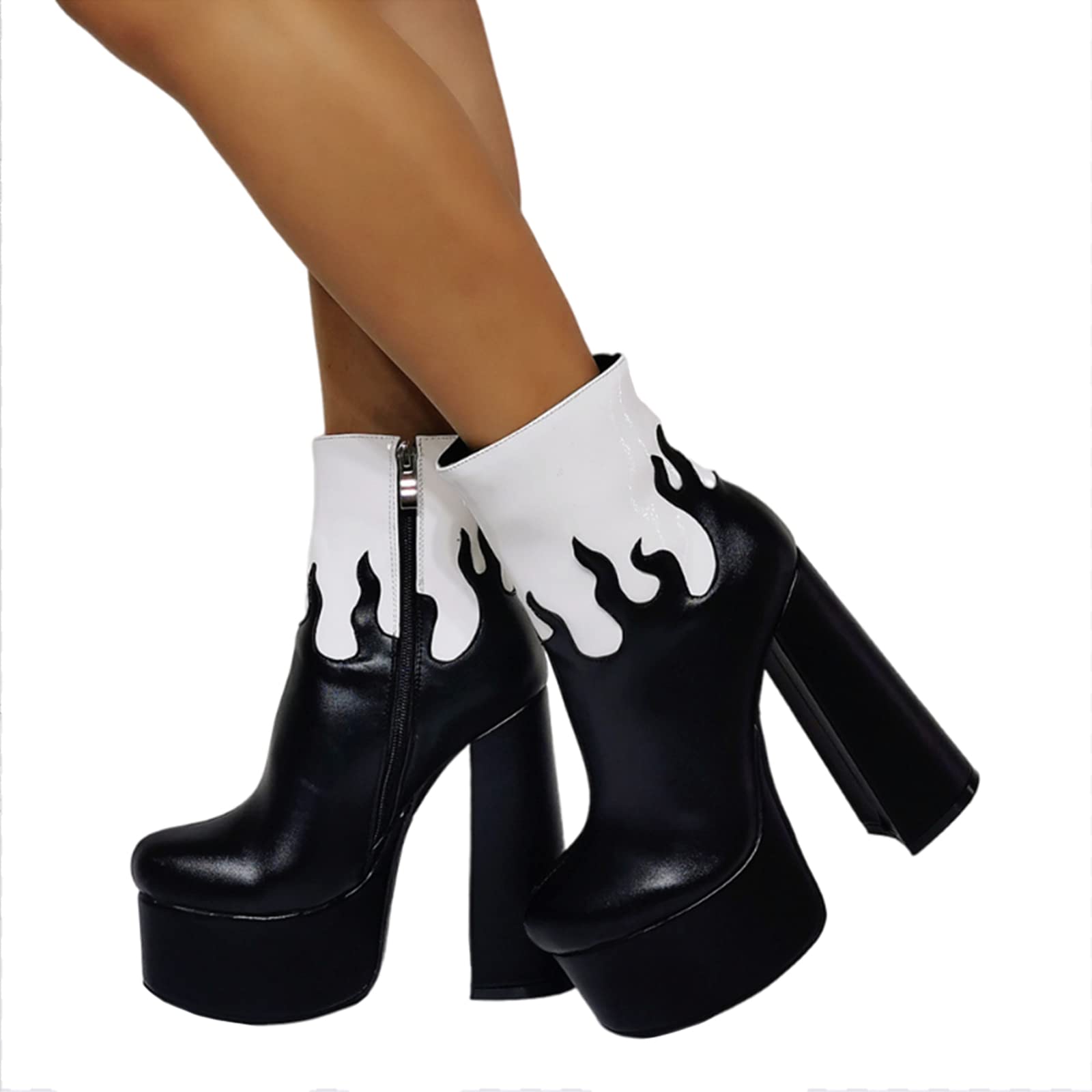 BeAUZQ Damenmode Plateau Stiefeletten Chunky Heels Reißverschluss Booties Winter Booties Halloween Mode Party Abschlussball Gericht Kleid Schuhe