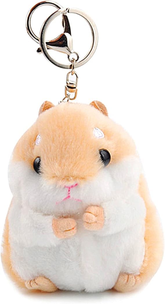 Cawhui Khaki Cute Plush Hamster Keychain Plush Toy Keychain Charms Wallet Backpack Handbag Charms Automobile Keychains Automotive Trim Women's Key Rings and Keychains Automobile