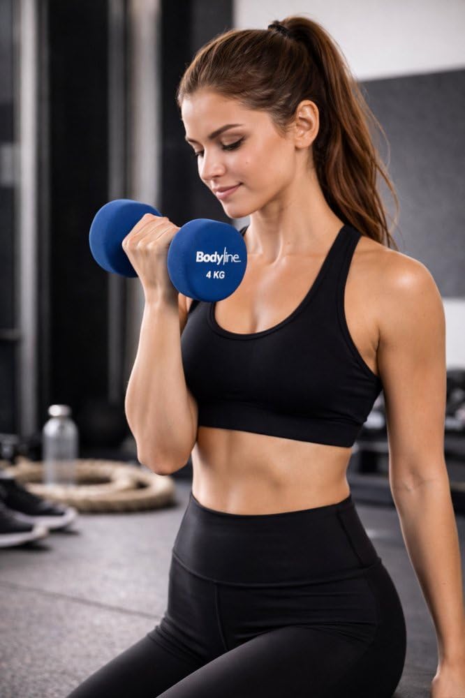 Bodyline Hantle z żeliwa i neoprenu, antypoślizgowe ciężarki fitness do treningu siłowego, ramion i siłowni domowej