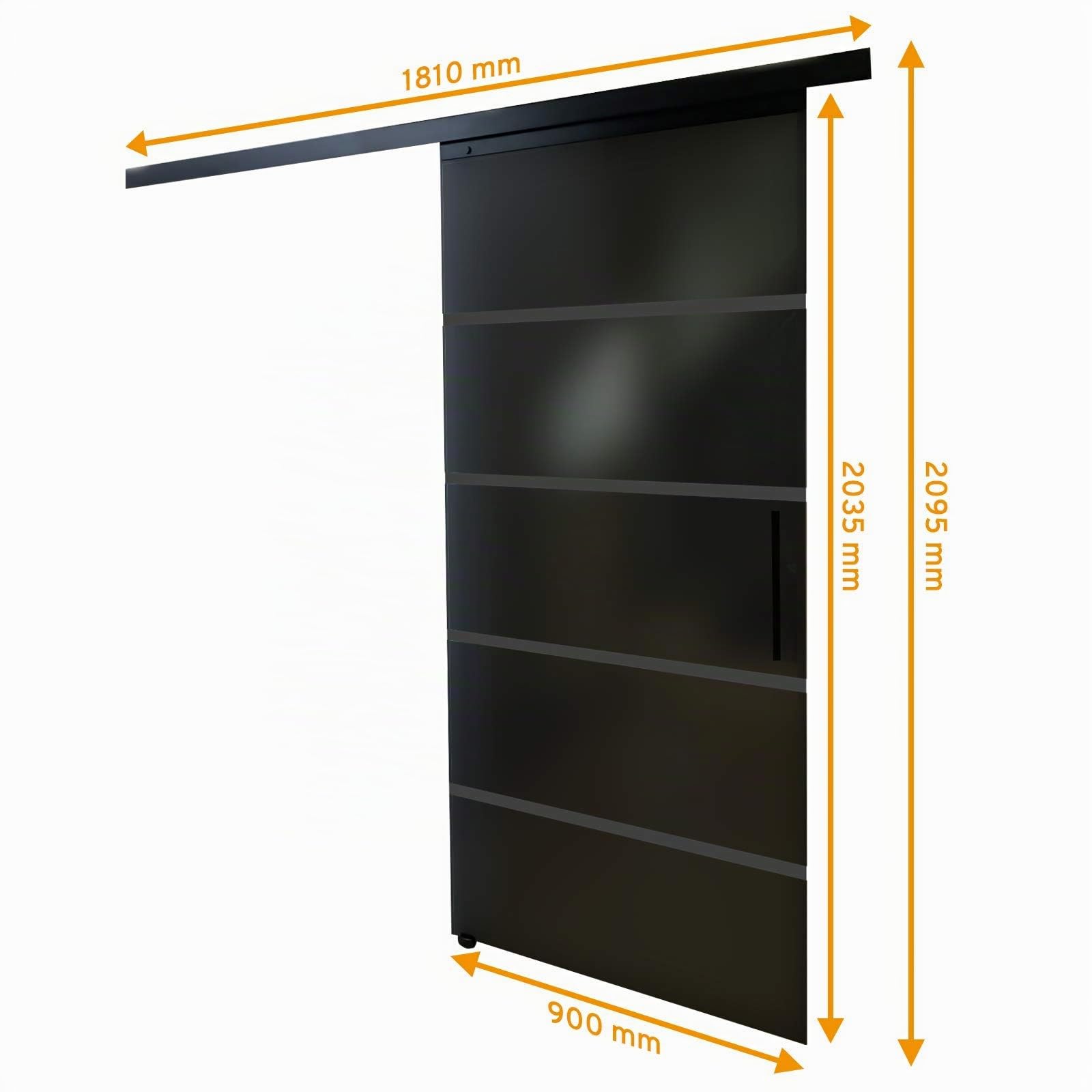 inova Glasschiebetür Komplettset schwarz Blockstreifen grau satiniert 900x2035mm Aluschiene inkl. Softclose 2-seitig