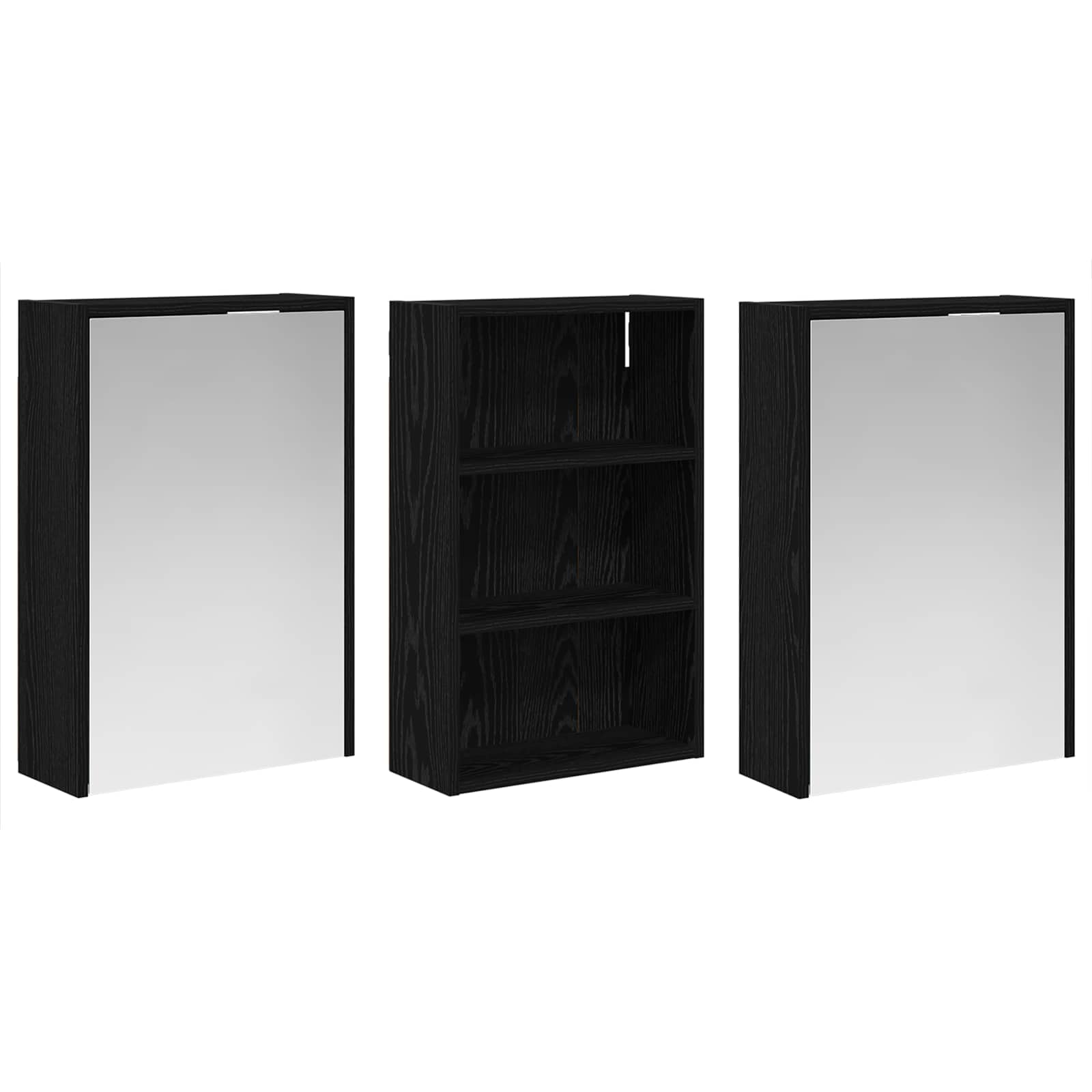 Set di mobili da bagno in legno, 3 pezzi, 126 x 16 x 62,5 cm, con illuminazione a LED, specchio a due vie, vano portaoggetti, montaggio a parete per mobili da bagno, mobiletto sottolavabo