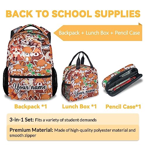 Personalized Red Panda Backpack with Lunch Box and Pencil Case for Girls Boys, 16 Inch School Bookbag with Adjustable Straps, Travel Bag Durable, Lightweight, Large Capacity3